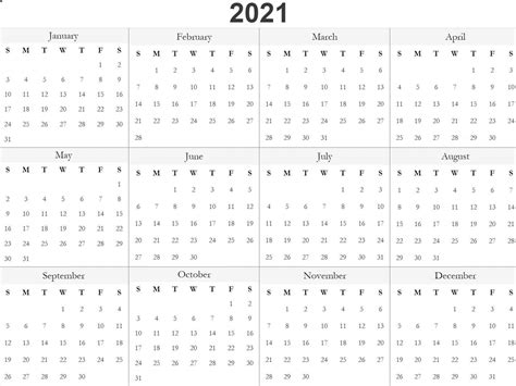 One month per page with weekend gray color style. 2021 Calendar Template PDF, Word, Excel Free Download