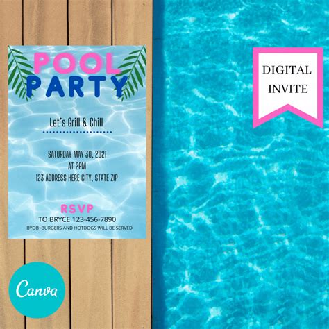 pool party digital invitation canva template edit yourself etsy pool party invitations