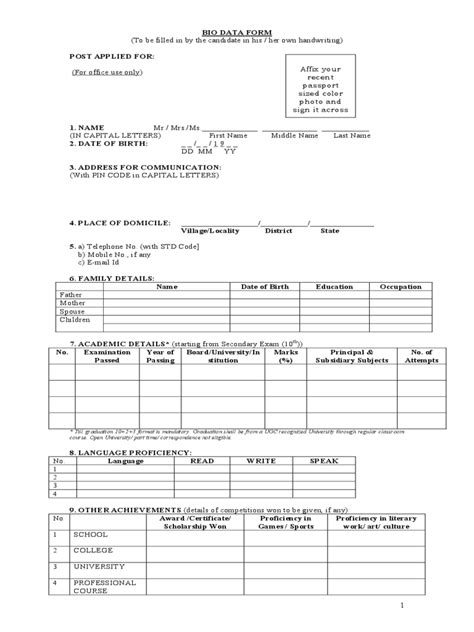 Biodata is an abbreviation for biographical data about the object. 2021 Biodata Form - Fillable, Printable PDF & Forms | Handypdf