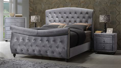 Do you think sleigh bed queen set looks nice? Aubrielle Contemporary Grey Velvet Crystal Tufted 4Pc ...