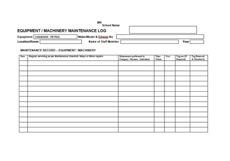 Excel Machine Maintenance Report Format Template Machine