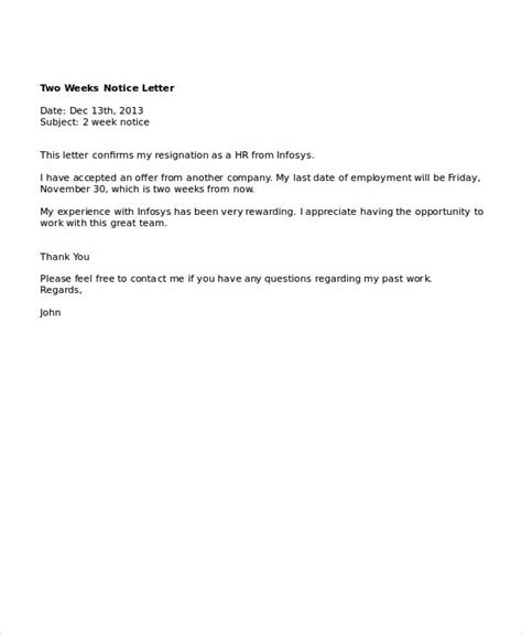 Of The Best Sample Resignation Letter 2 Weeks Notice Cheltenham