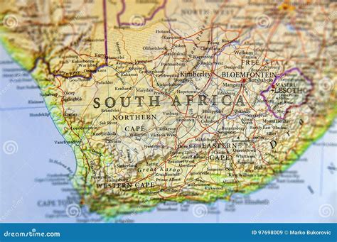 Geographic Map Of South Africa With Important Cities Stock Image