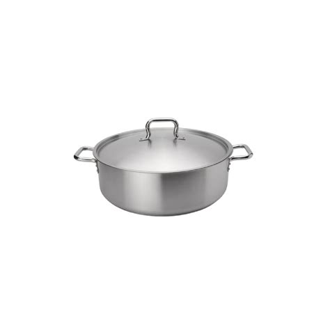 Browne 5734014 15 Quart Stainless Steel Brazier With Cover Gator Chef