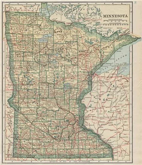 MINNESOTA STATE MAP Showing Railroads POATES 1925 Old Vintage Plan