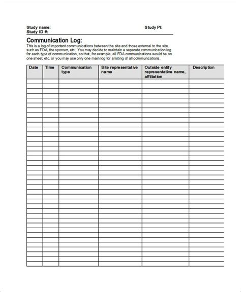 Communication Log Templates 2 Free Word And Excel Free Log Templates