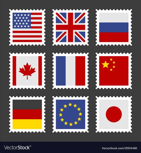 Postage Stamps Set With Different Country Flags Vector Image
