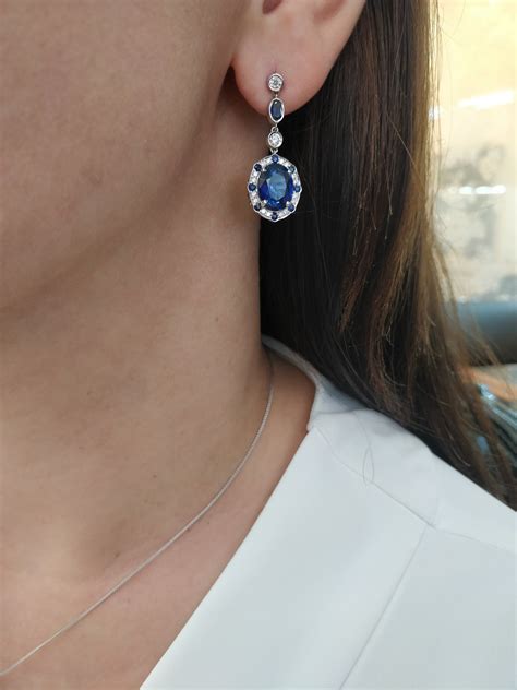9 44 CT Oval Sapphire Gemstones Dangle Earrings 18k Natural Etsy