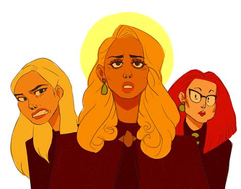 Three Women With Blonde Hair And Glasses Are Looking At The Camera While One Woman Has Her Eyes
