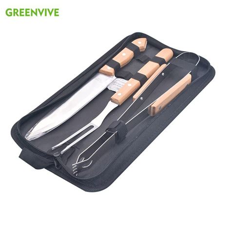 3pcs Stainless Steel Bbq Tool Set Barbecue Grill Sets Oak Sale