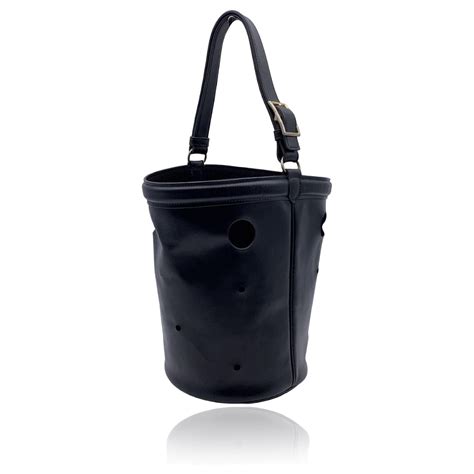 Hermès Hermes Paris Vintage Black Leather Mangeoire Bucket Tote Bag Ref