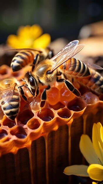 Premium Ai Image Capture Busy Worker Bees Collecting Nectar From
