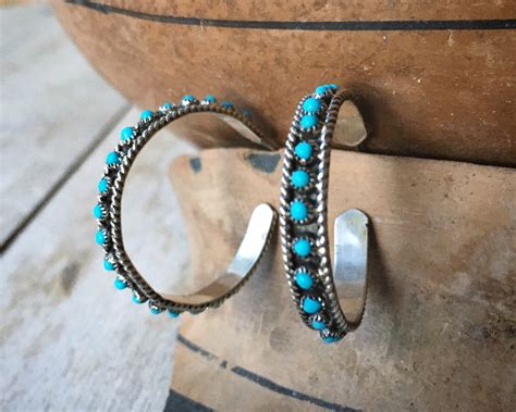 Silver Turquoise Hoop Earrings For Women Snake Eye Zuni Native