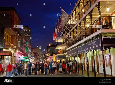 New Orleans French Quarter People On Bourbon Street Stock Photo
