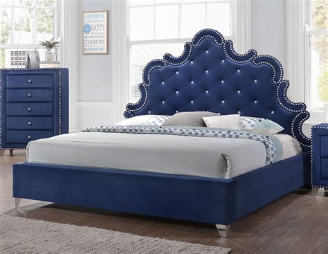 Caroline Velvet Upholstered Bedroom Set Navy By Meridian Furniture