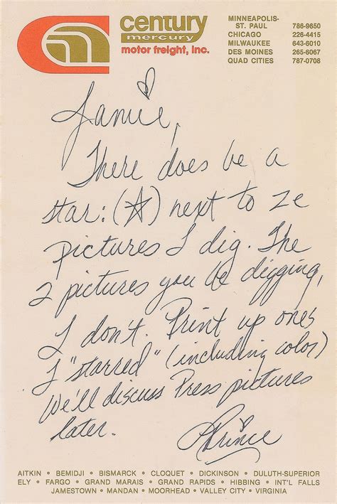 Prince Handwritten Signed Note