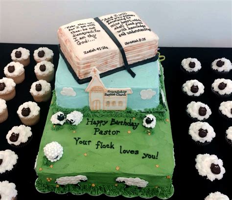 And for your table either party, from aperitif to dessert, here's a good idea to make your guests smile. Pastor's Birthday Cake. Your flock loves you sheep. Bible Cake. All Buttercream, Fondant Sheep ...