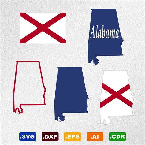 Alabama Map Flag Svg Dxf Eps Ai Cdr Vector Files For Etsy