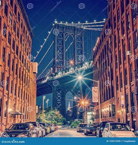 Pont Dumbo Brooklyn Manhattan Stonehenge Nuit Photo Stock éditorial