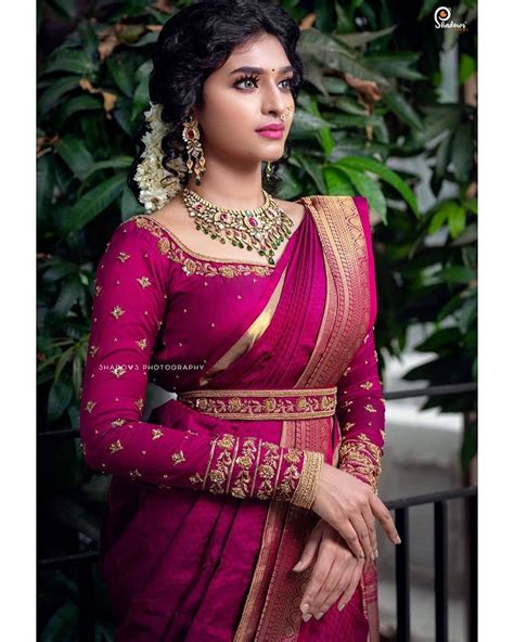 Stunning Silk Saree With Stylish Long Sleeve Blouse Design Saree Pattushastra Blouse Long