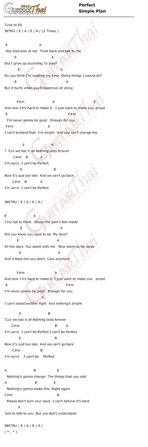 But that doesn't mean simple plan can't write meaningful lyrics, because they do. คอร์ด Perfect - Simple Plan | คอร์ดเพลง กีตาร์ guitarthai.com