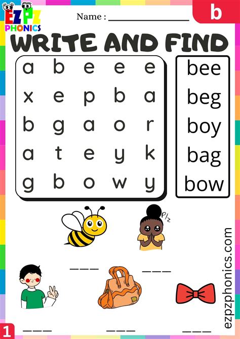 Letter B Write And Find Beginning Sounds Word Search Worksheet