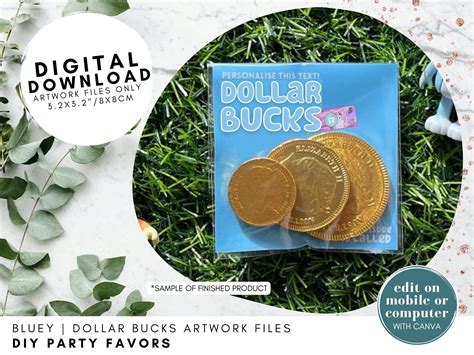 Bluey Dollar Bucks Treat Bag Artwork Party Favors Editable - Etsy UK