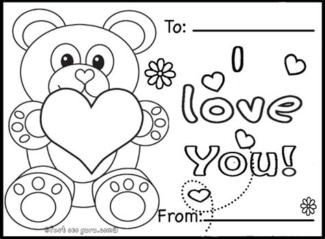 Valentines Day Cards Teddy Bears Printable Free Kids Coloring Page