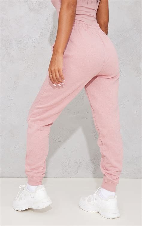 prettylittlething light pink high waisted joggers prettylittlething