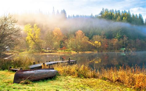 1920x1200 1920x1200 Autumn Boats Clouds Fall Fog Lake Landscape