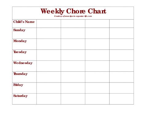 Printable Weekly Chore Chart Template Printable Templates