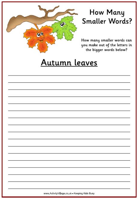 Autumn How Many Words Puzzle