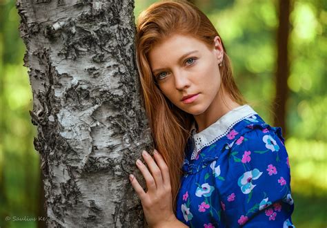 Wallpaper Women Portrait Trees Face Redhead Depth Of Field