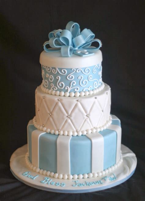 Our tubes are clear acrylic, which means you can decorate the inside of the tube with theme color flowers, battery lights, or other colored items to match your theme additional information… Pink Little Cake: White and Baby Blue Baptism Cake