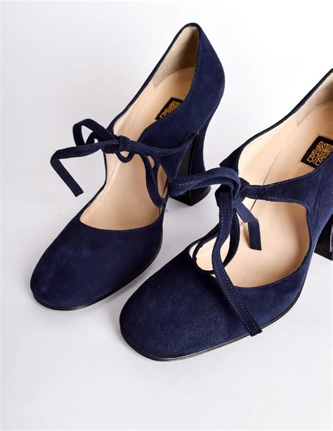Biba Vintage Navy Blue Suede Mary Jane Heels From Amarcord Vintage
