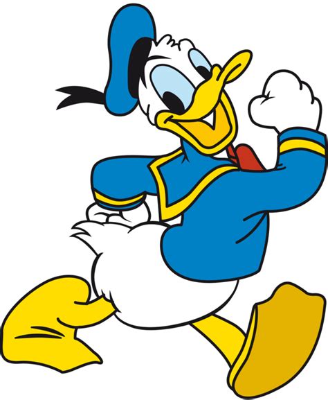 Donald Duck Running With An Arrow Pointing To The Left And Right Side