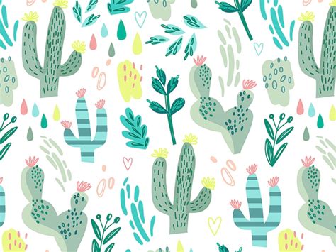 Cacti Cute Pattern Wallpaper Floral Wallpaper Removable Wallpaper