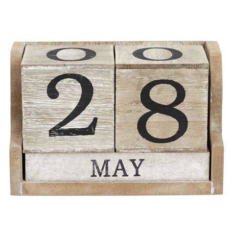 Juvale Wooden Perpetual Block Calendar For Desk Wood Month Date