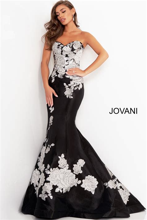 Jovani 3917 Black Silver Strapless Sweetheart Neck Evening Dress