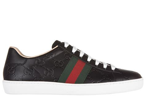Gucci Womens Shoes Leather Trainers Sneakers Signature In Black Modesens