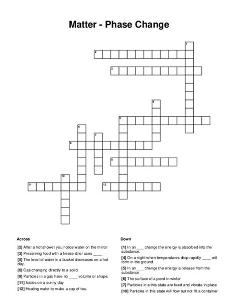 Matter Phase Change Crossword Puzzle