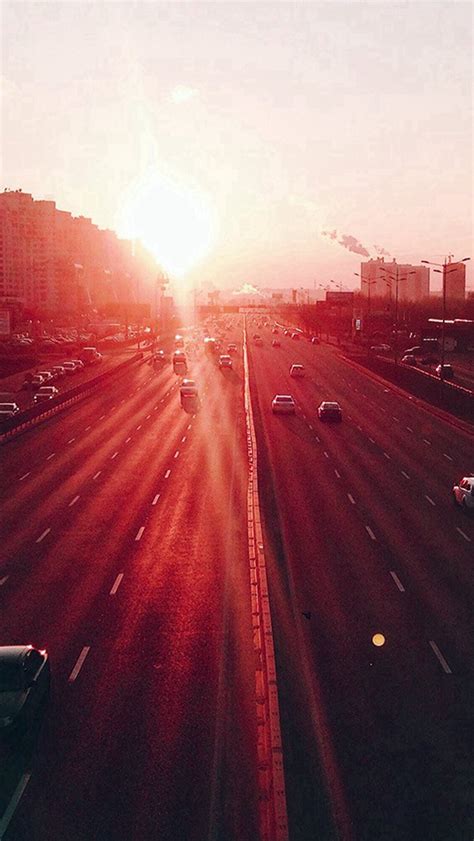 City Sunset Road Car Red Flare Iphone Wallpapers Free Download