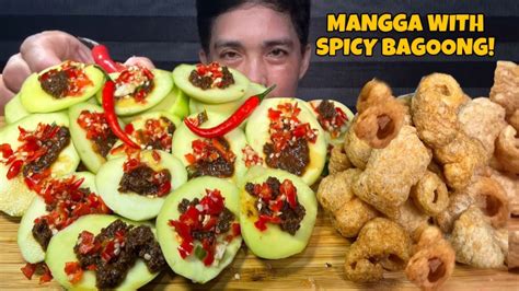 Mangga With Spicy Bagoong Mukbang Asmr Manggang Hilaw At Chicharon