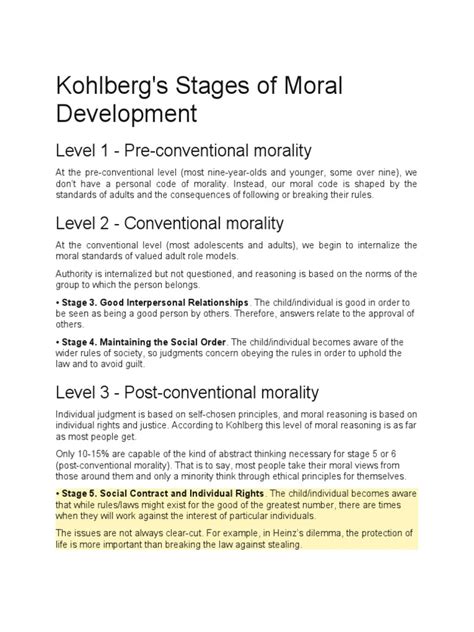 Kohlbergs Stages Of Moral Development Level 1 Pre Conventional
