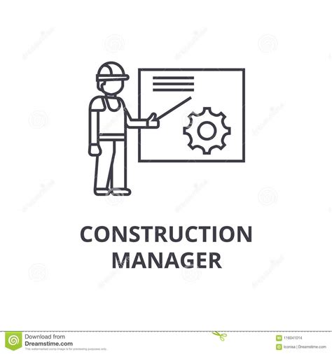 Construction Manager Vector Line Icon Sign Illustration On Background