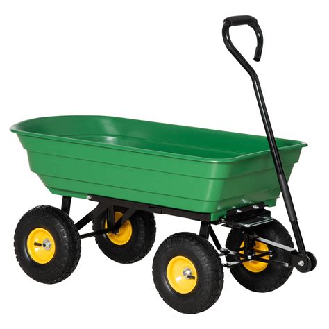 Buy Outsunny 75 Litre Large Garden Cart Heavy Duty 4 Wheel Trolley Dump