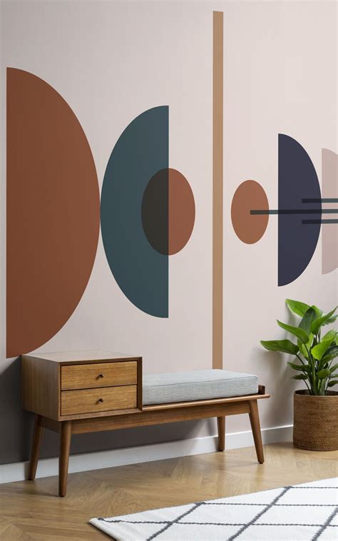 Part of the reason this retro style is trending is that it makes use of other design trends from minimalism to use of geometric shapes. Neutral Mid Century Geometric Wallpaper | MuralsWallpaper ...