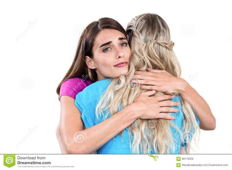 Sad Young Woman Hugging Friend Stock Photo Image Of Beautiful