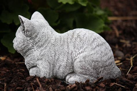 Concrete Gray Cat Statue Sleeping Cat Sculpture Cement Etsy