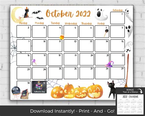 October 2022 Calendar Kids Calendar Printable Calendar 2022 Etsy